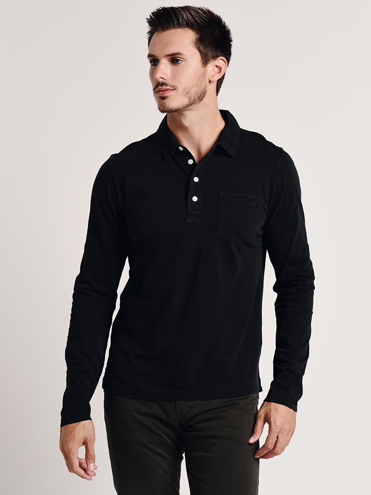Billy Reid Long Sleeve Garment Dyed Pensacola Polo - Saint Bernard