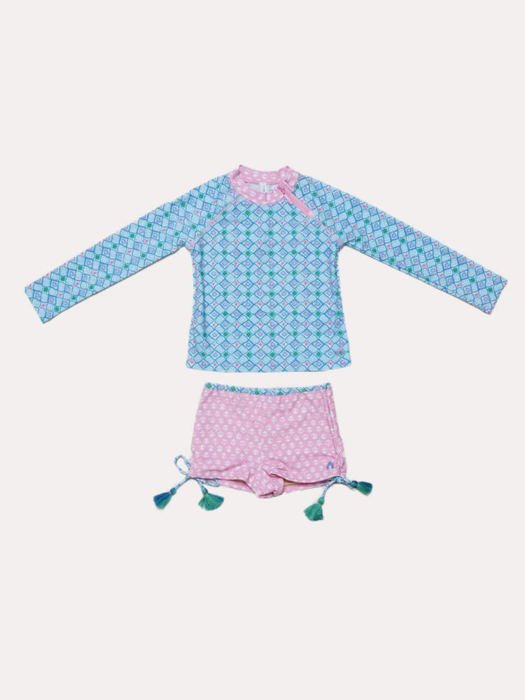 Cabana Life Girls' 2 Piece Rashgaurd Swim Set - Saint Bernard