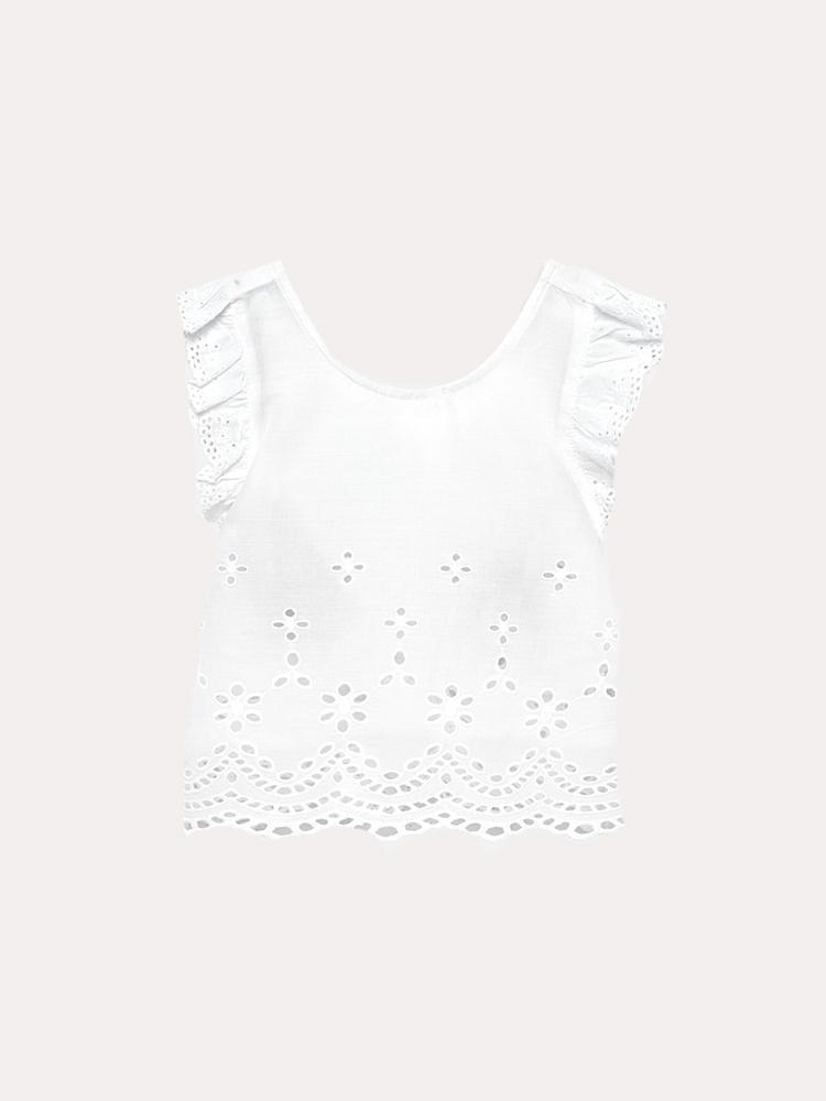 Mayoral Little Girls' Cross-Back Embroidered Blouse - Saint Bernard
