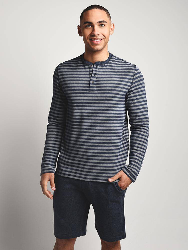 Surfside Supply Long Sleeve Stripe Heather Henley - Saint Bernard