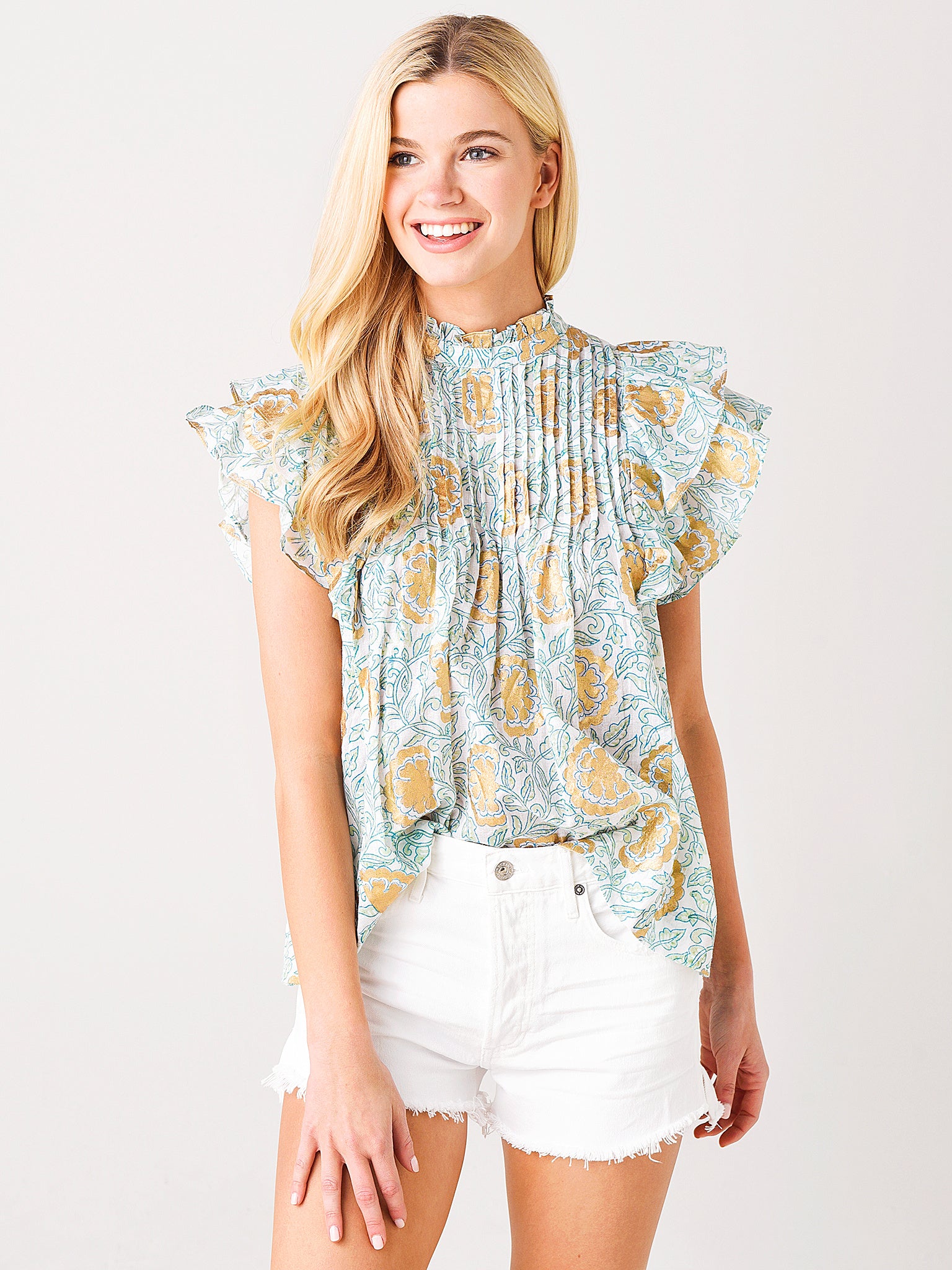 Oliphant Women's Pintuck Ruffle Top - Saint Bernard