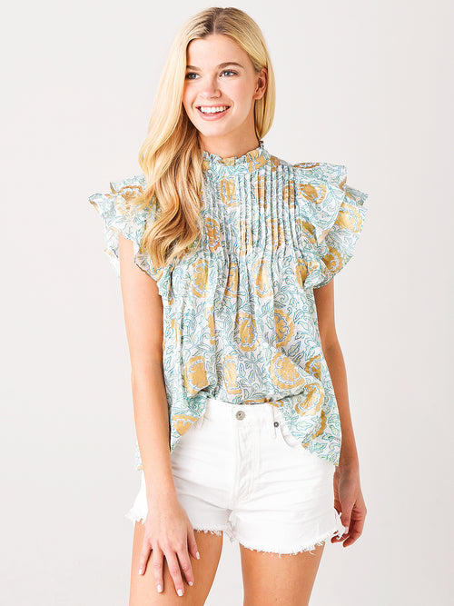 Oliphant Women's Pintuck Ruffle Top
