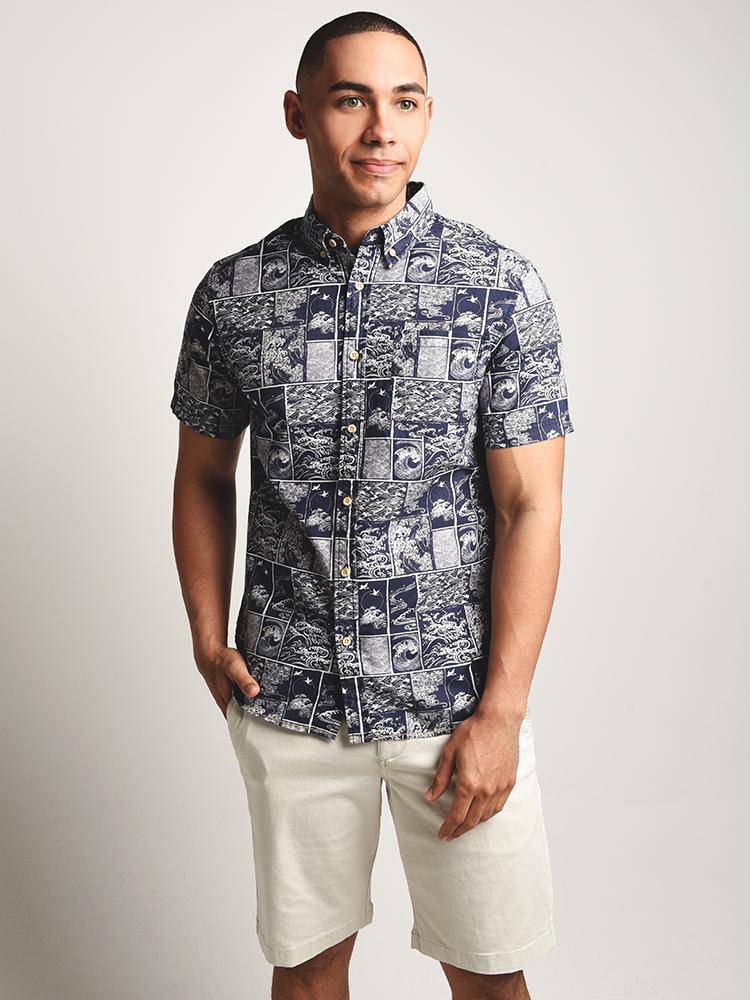 Surfside Supply Short Sleeve Wave Block Cotton Lyocell Shirt - Saint Bernard