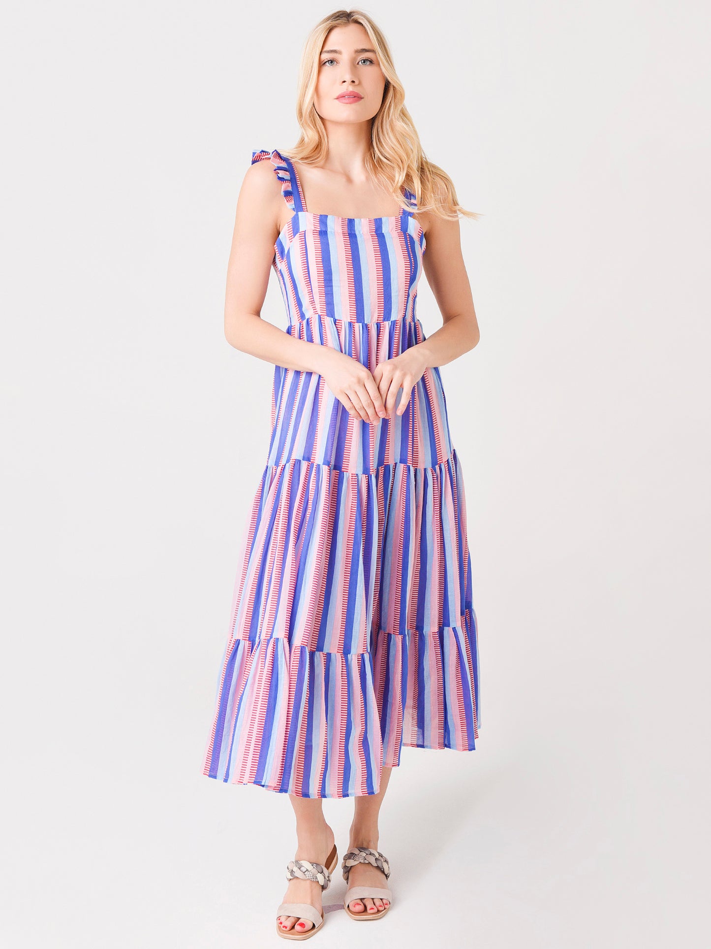 Oliphant Women's Ruffle Cross Back Midi Dress - Saint Bernard