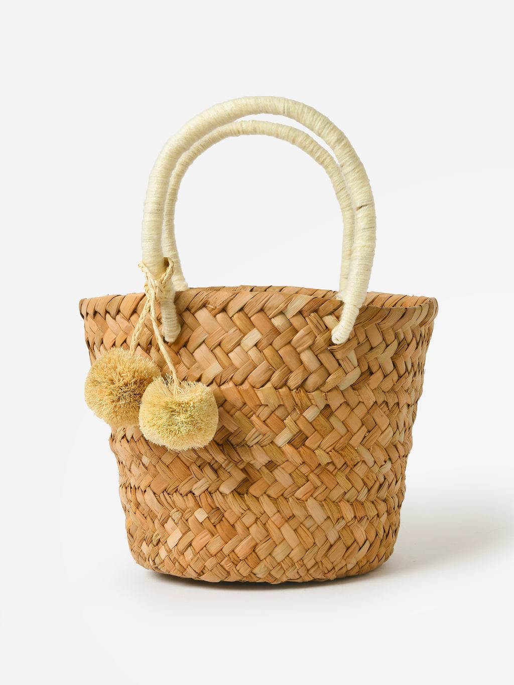 Kayu Mini St. Tropez Pom Pom Straw Tote - Saint Bernard