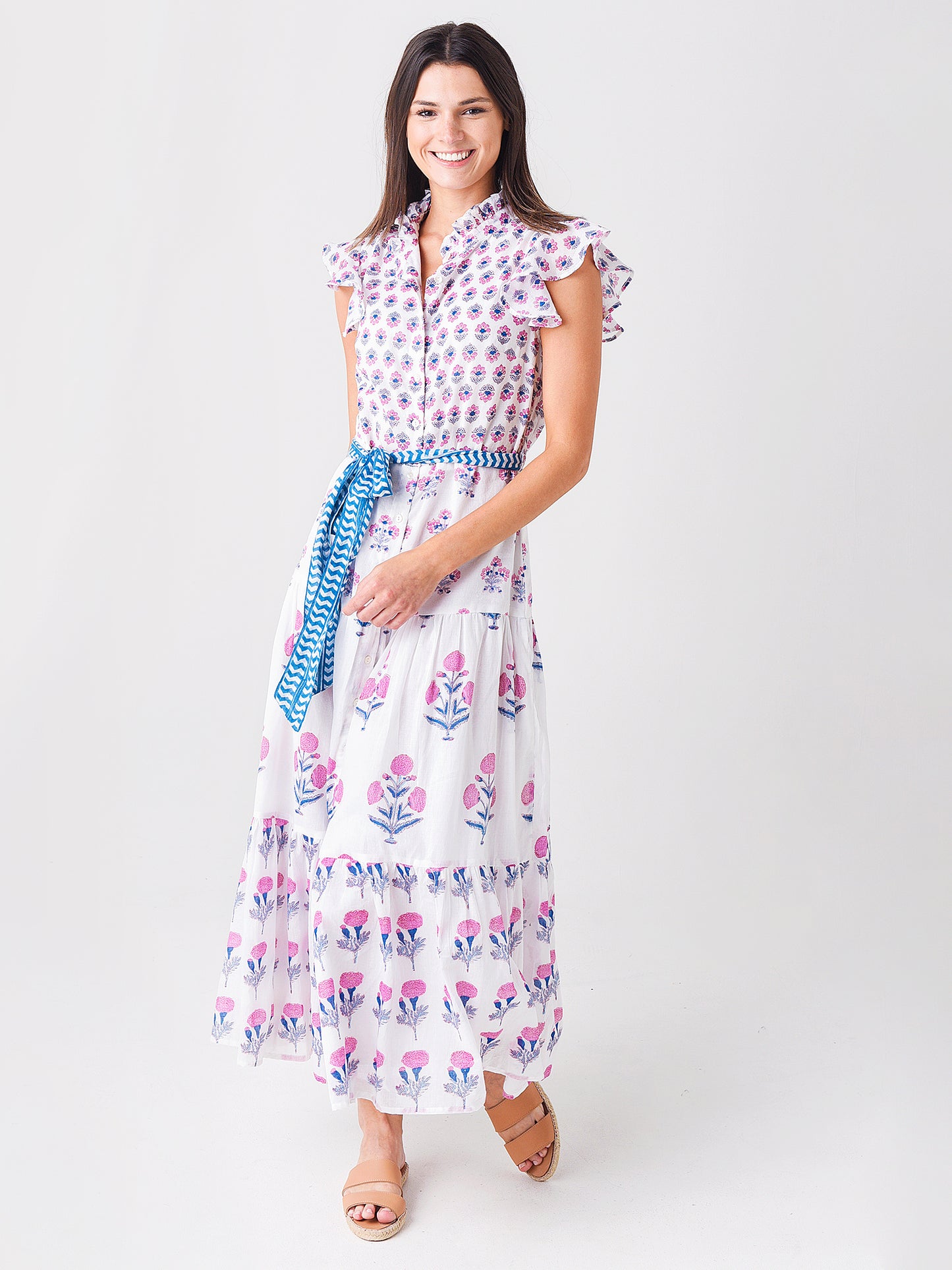 Oliphant Women's Ruffle Collar Button Maxi Dress - Saint Bernard