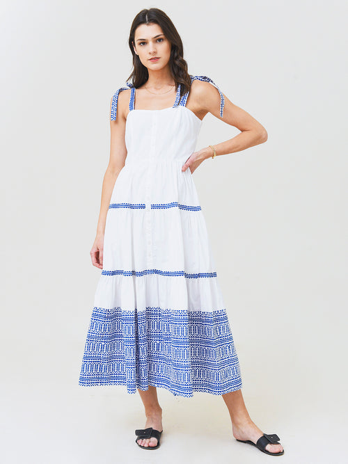 Oliphant Women's Tie Strap Button Midi Dress