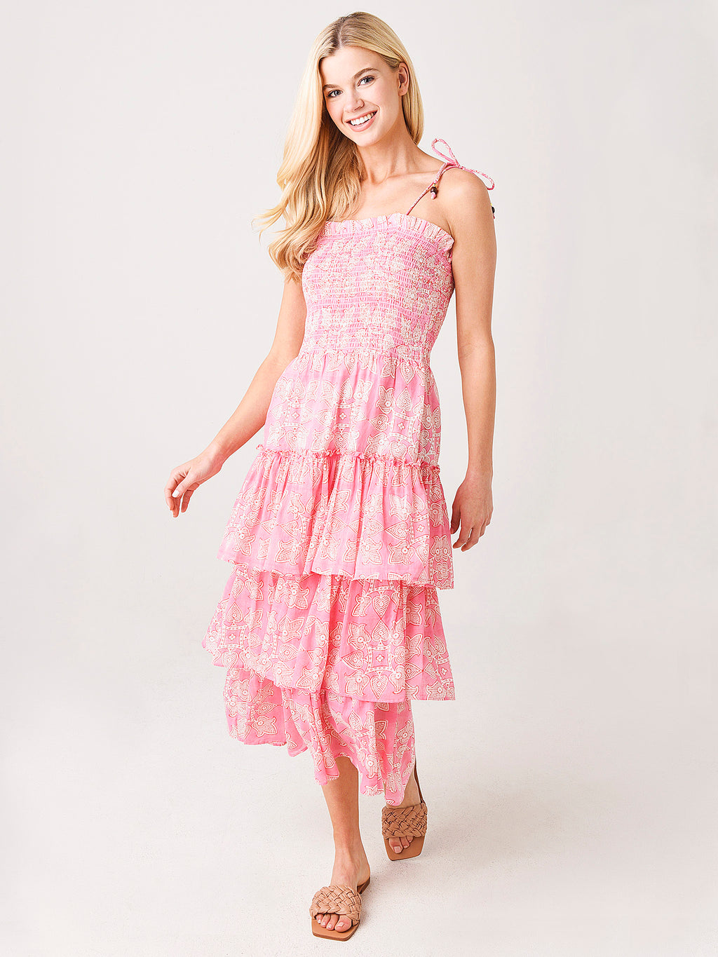 Oliphant Women's Tie Strap Smocked Midi Dress - Saint Bernard