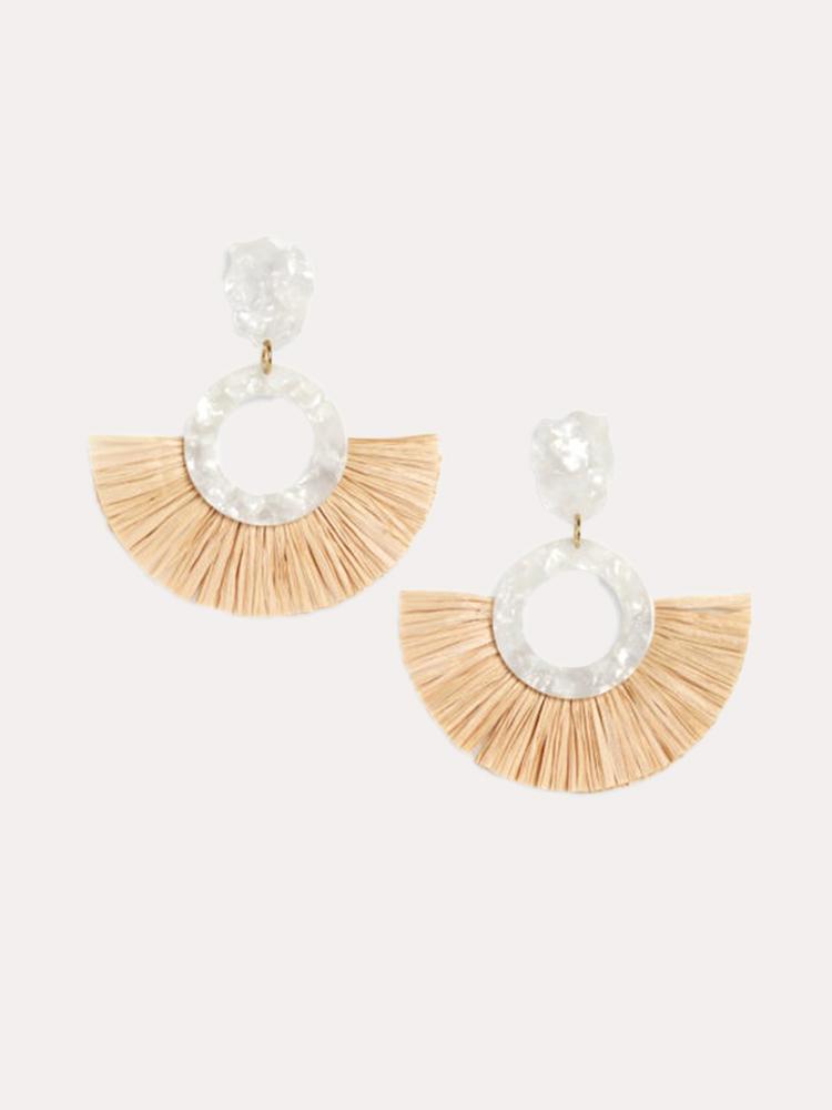 Neely Phelan White Tortoise Shell + Raffia Hoops - Saint Bernard