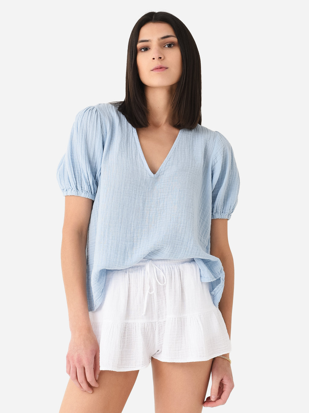 Stark X Women's V-Neck Puff Sleeve Top - Saint Bernard