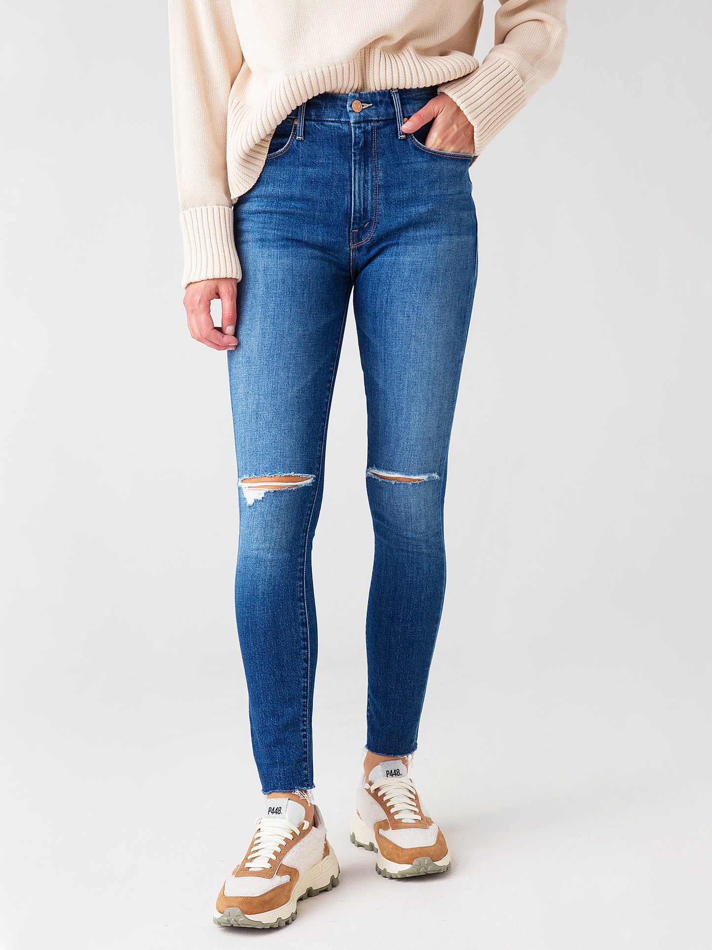 Mother Women's High Waisted Looker Ankle Fray Jean - Saint Bernard