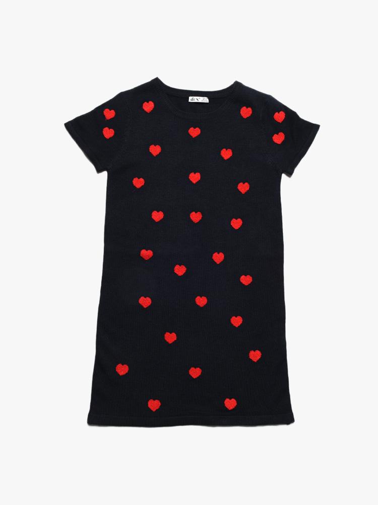 Dex kids Girls’ Short Sleeve Scoop Neck Hearts Dress - Saint Bernard