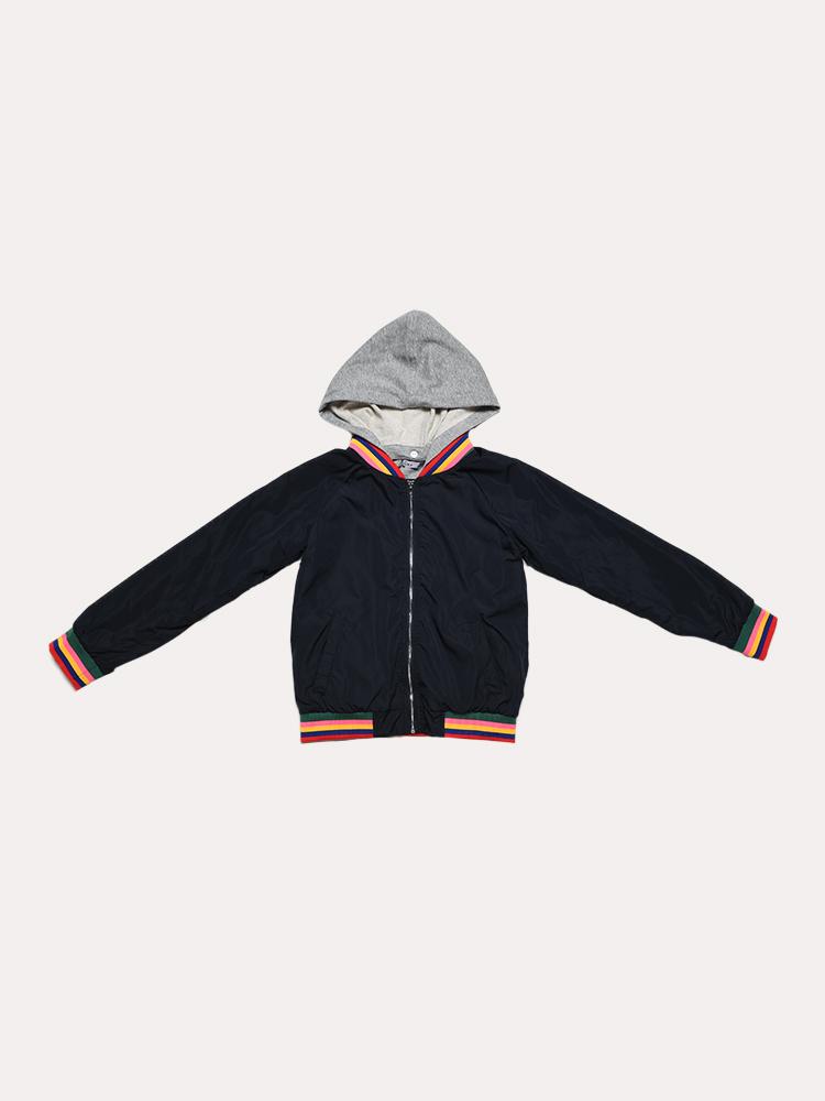 Dex Kids' Long Sleeve Zip Up Hooded Jacket With Striped Bands