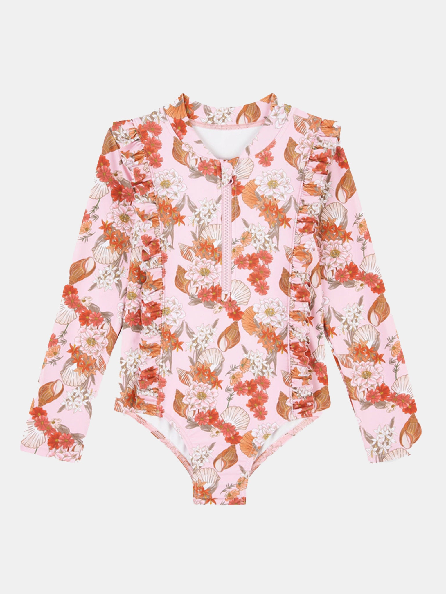 Seafolly Girls' Sea Shell Pearls Long Sleeve Surf Tank One-Piece Swimsuit - Saint Bernard