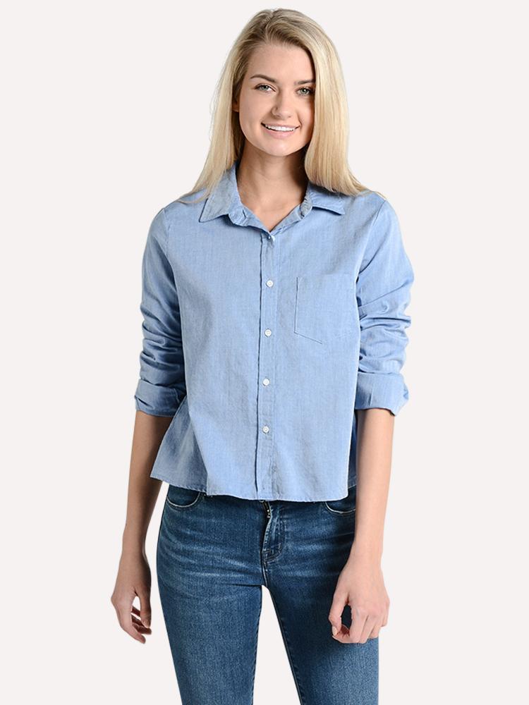 Stateside Chambray Cropped Button Down Top - Saint Bernard