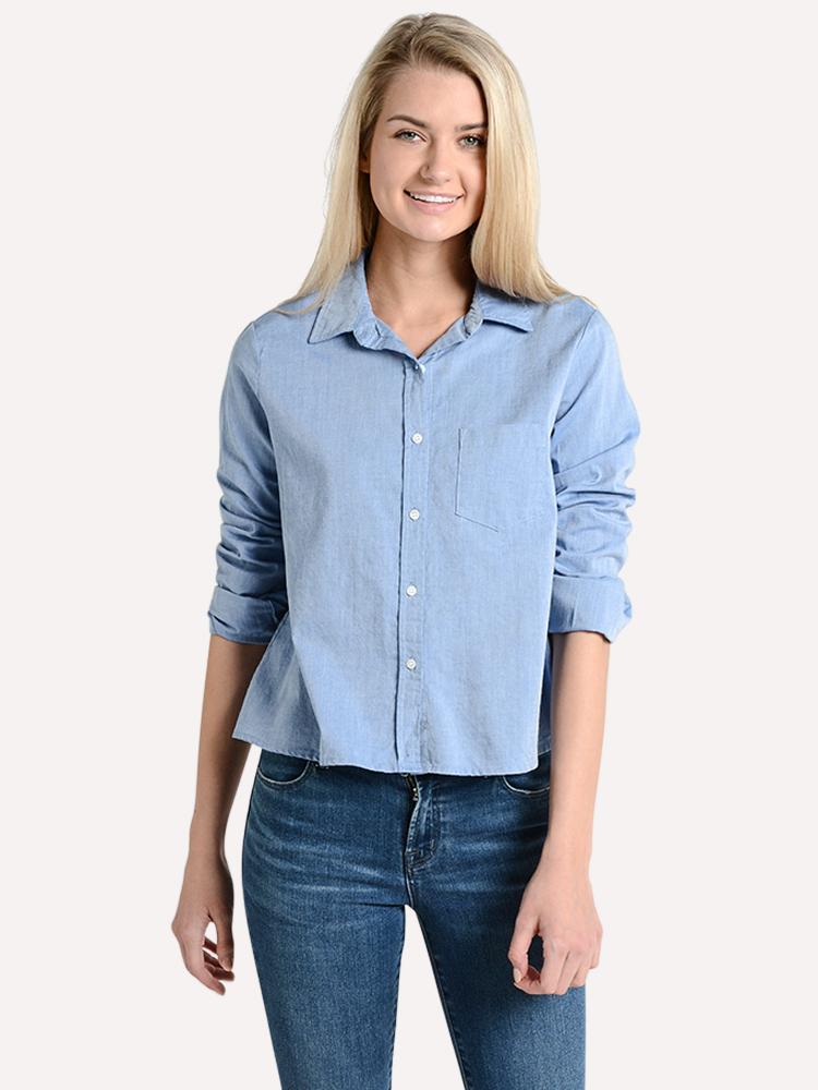 Stateside Chambray Cropped Button Down Top