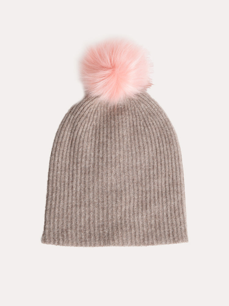 White + Warren Cashmere Plush Rib Beanie With Pom Pom - Saint Bernard