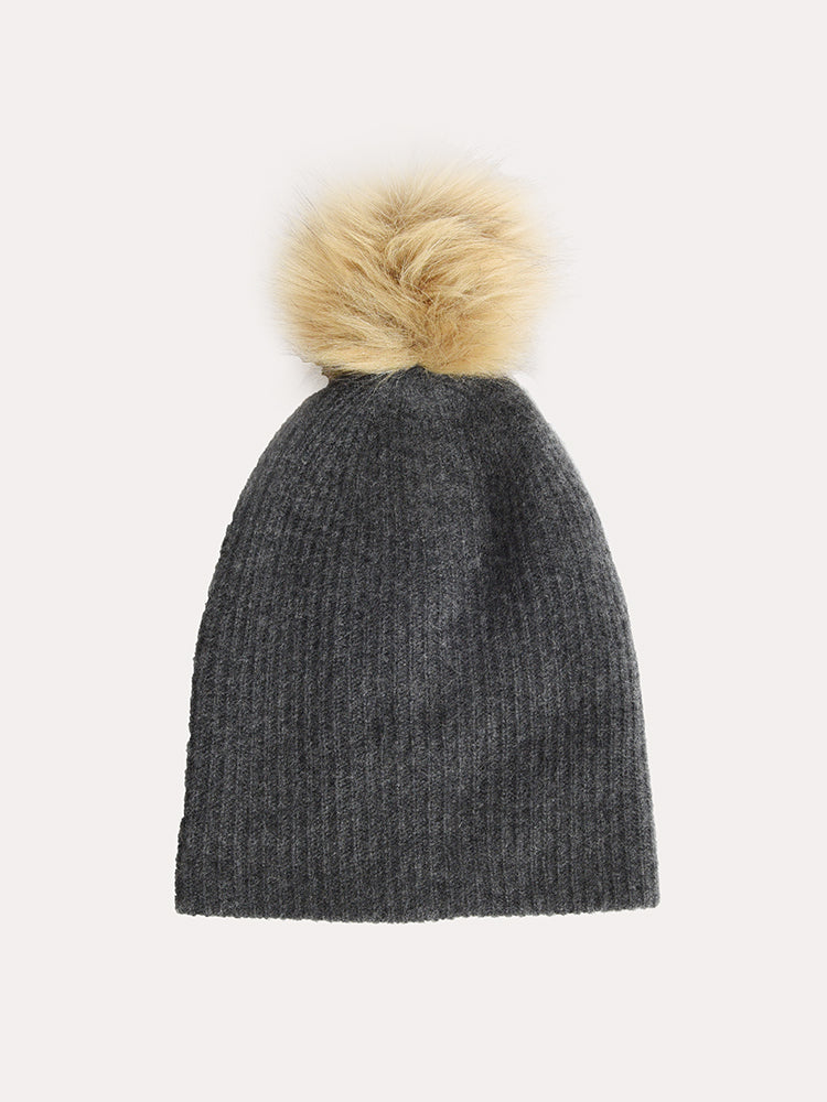 White + Warren Cashmere Plush Rib Beanie With Pom Pom - Saint Bernard