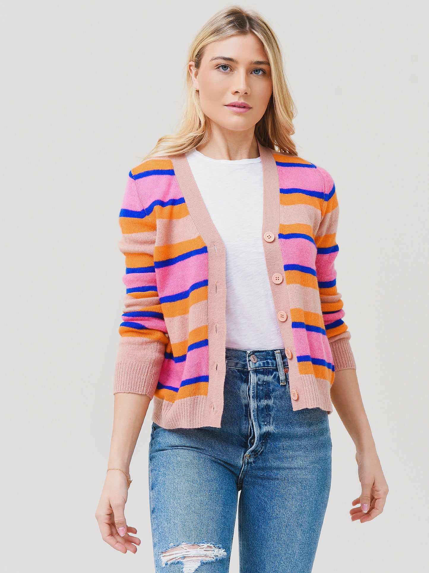 Jumper 1234 Women's Deckchair Stripe Cardigan - Saint Bernard