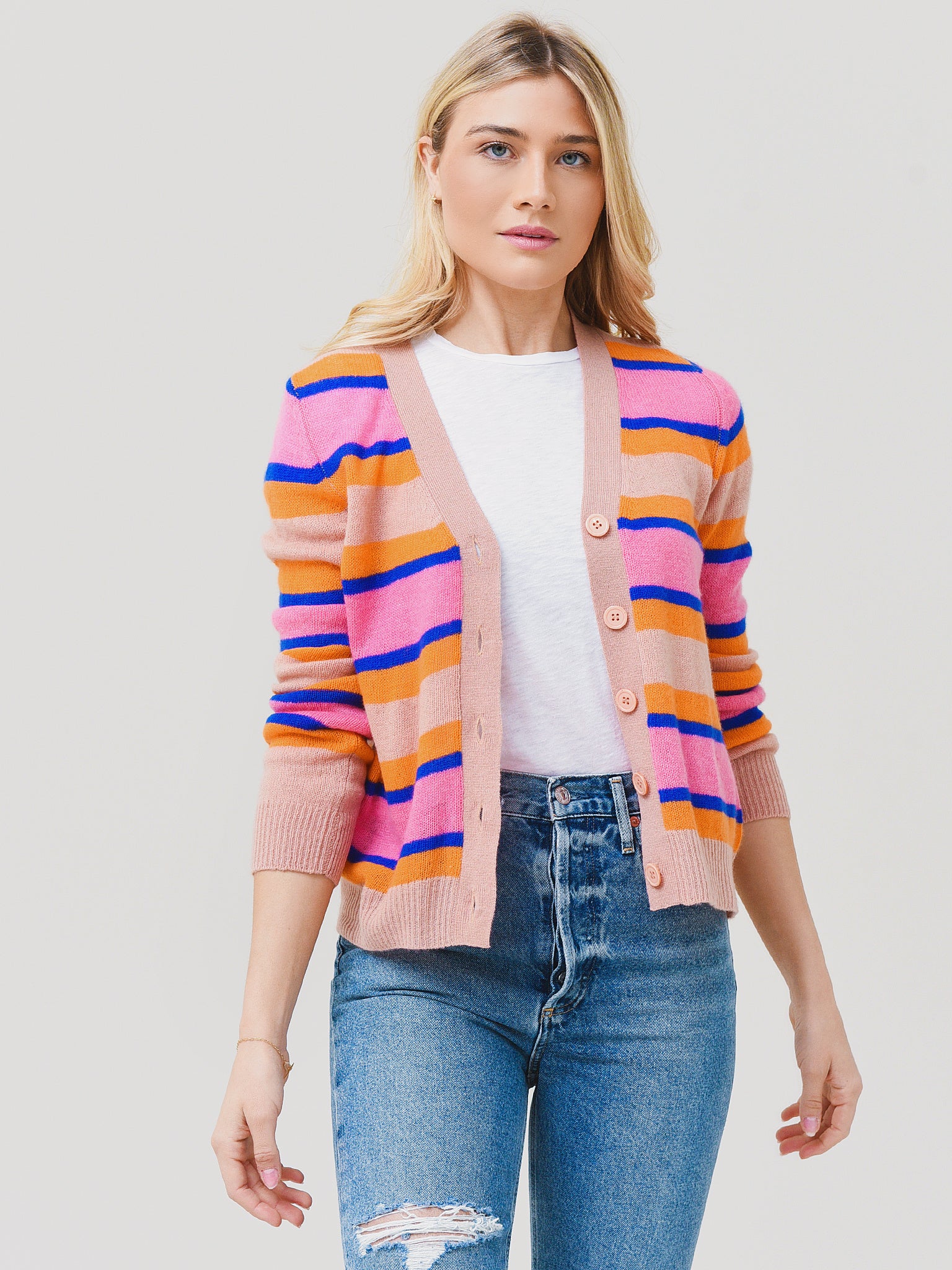 Jumper 1234 Women's Deckchair Stripe Cardigan - Saint Bernard