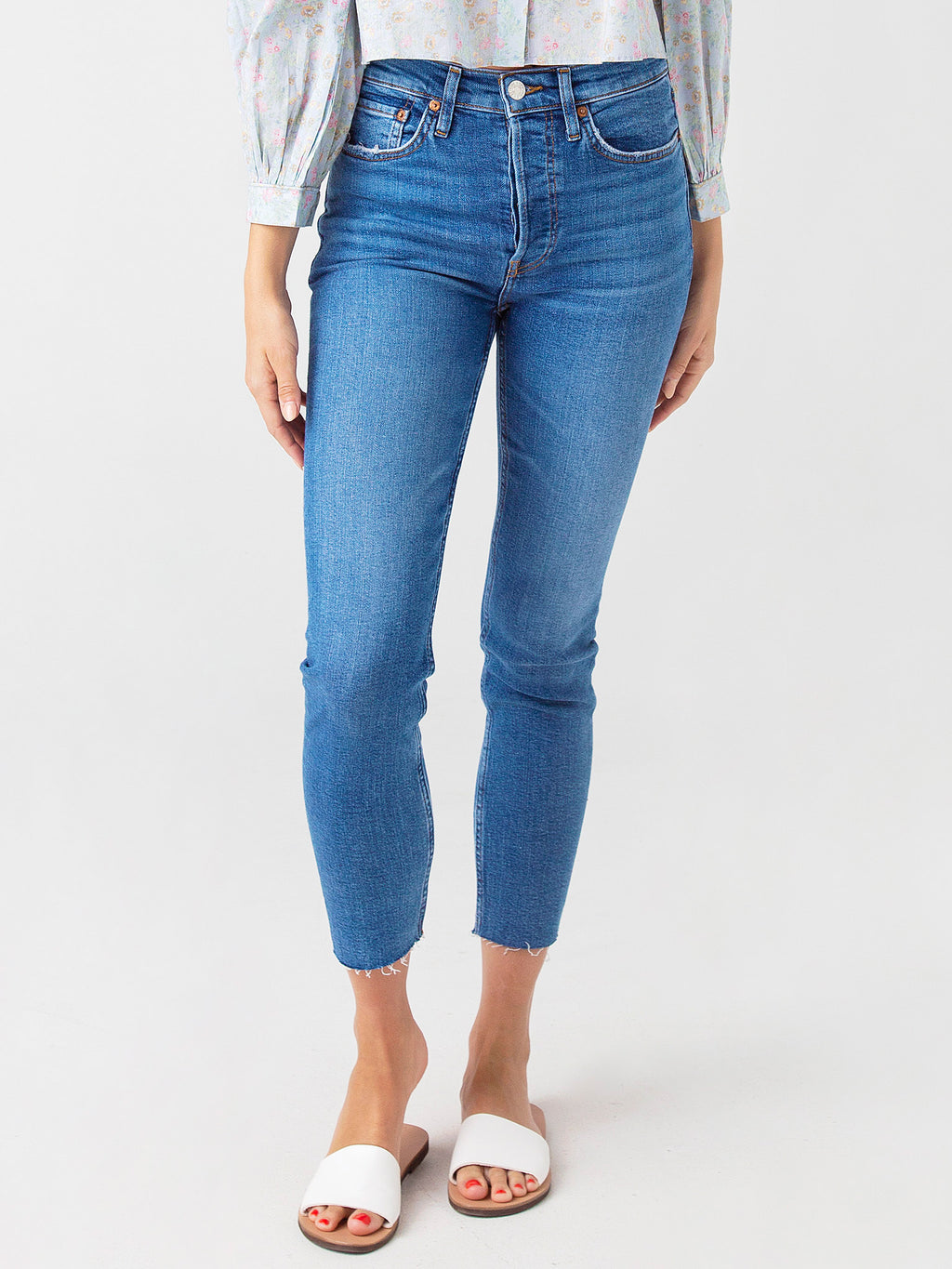 Re/Done Women's 90's High Rise Ankle Crop Jean - Saint Bernard