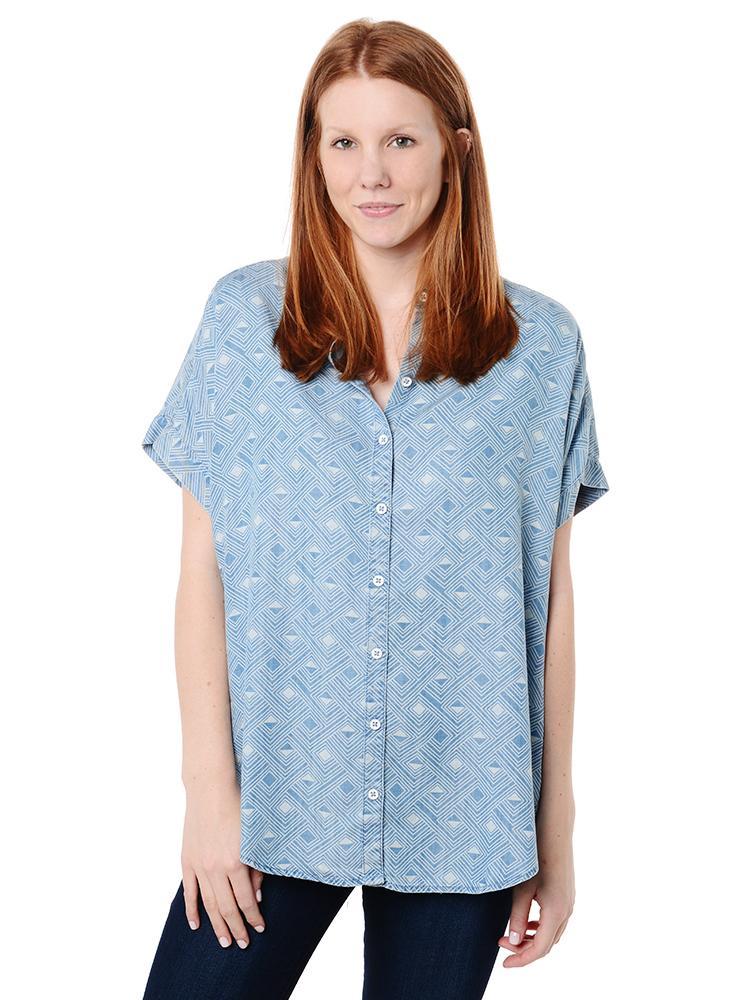 Foxcroft Dolman Sleeve Geo Print Button Front Top - Saint Bernard