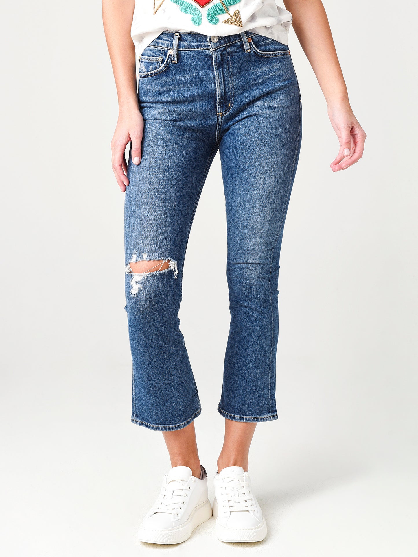 Citizens Of Humanity Distressed Tempo Demy Cropped Flare Jean - Saint Bernard