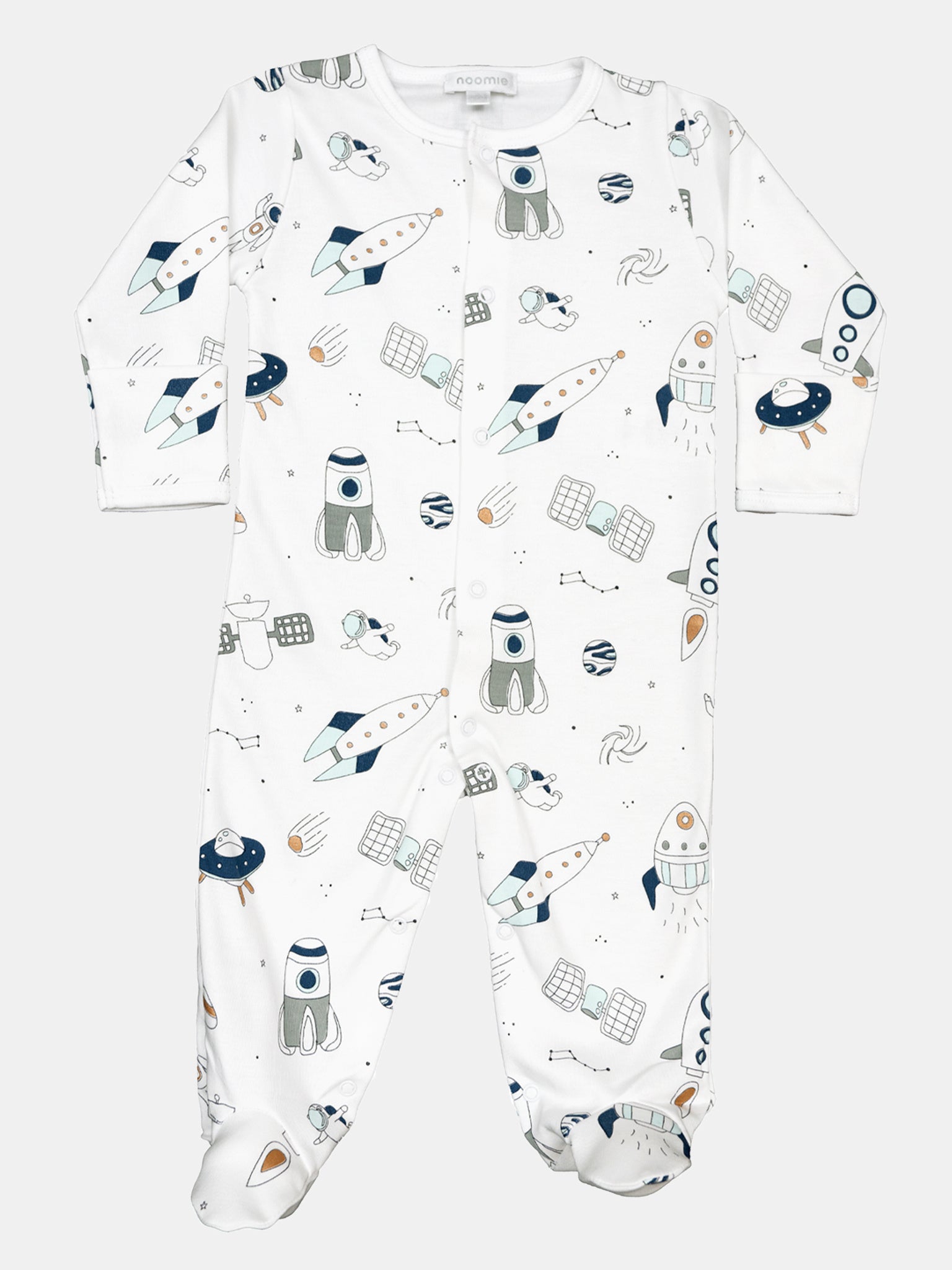 Baby Noomie Little Boys’ Spaceships Snap Footie - Saint Bernard