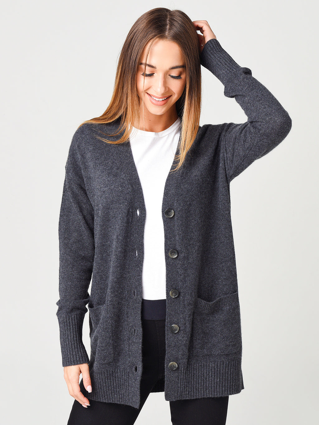 White + Warren Women's Cashmere Luxe Boyfriend Cardigan - Saint Bernard