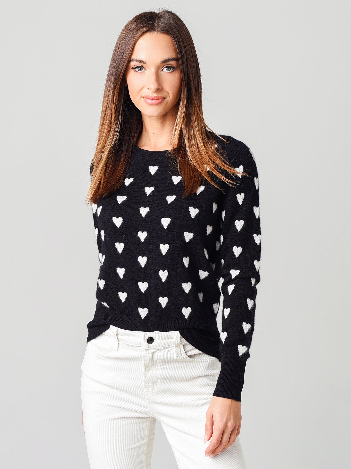 White + Warren Polka-Heart Crewneck - Saint Bernard