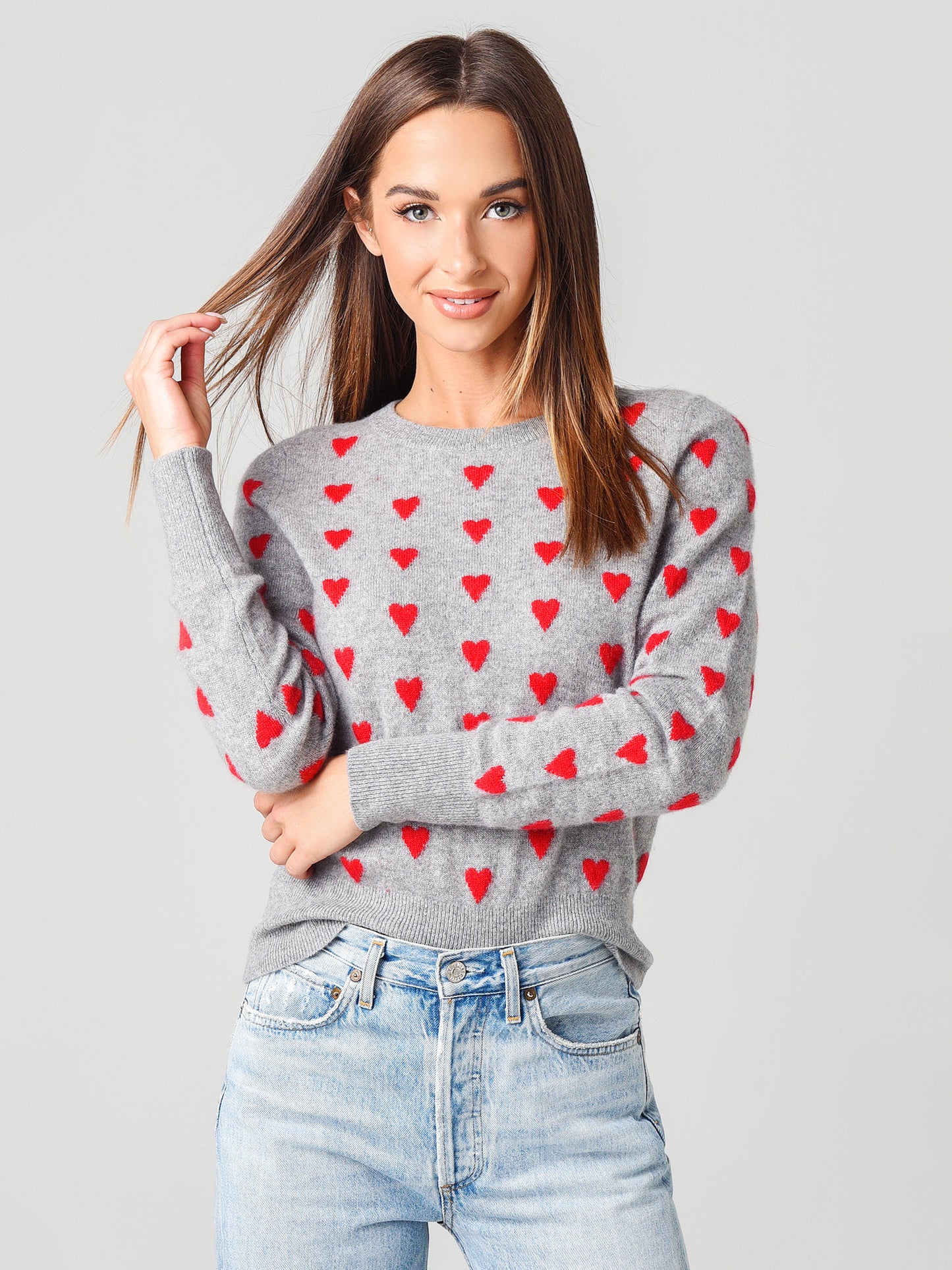 White + Warren Polka-Heart Crewneck - Saint Bernard