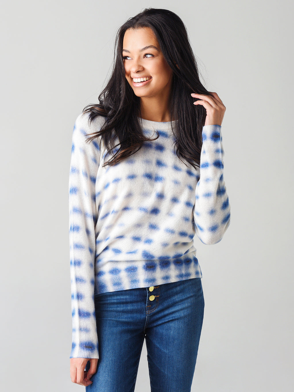 White + Warren Women's Cashmere Tie Dot Sweatshirt - Saint Bernard