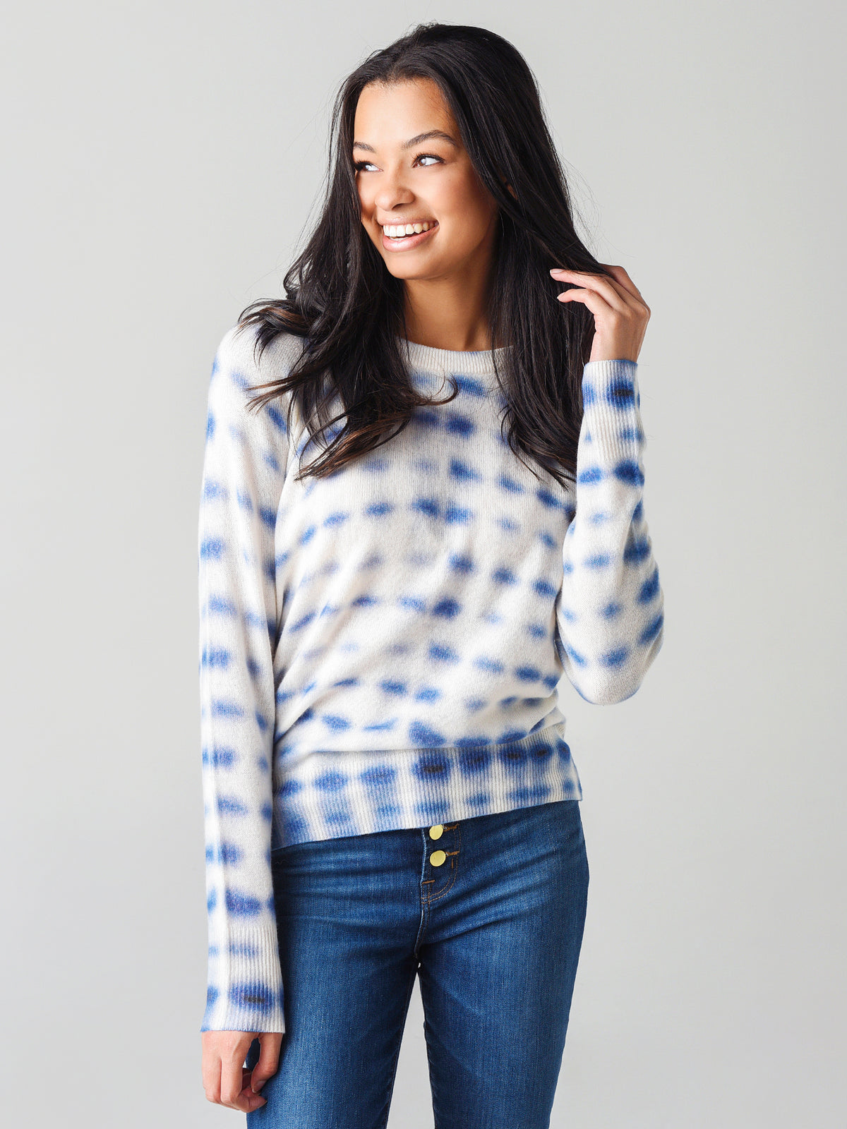 White + Warren Women's Cashmere Tie Dot Sweatshirt - Saint Bernard