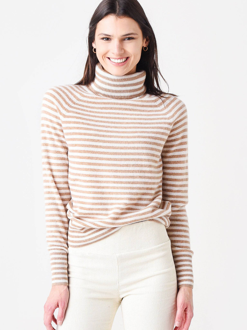 White + Warren Women's Essential Cashmere Striped Turtleneck - Saint Bernard