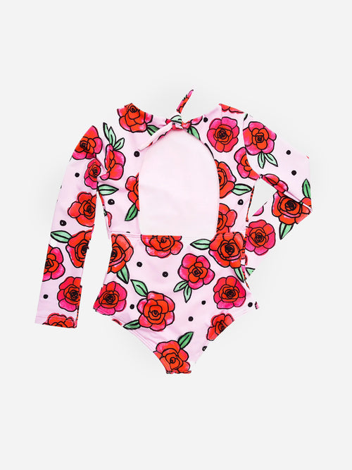 Pepita&Me Girls' Rosas Long-Sleeve One-Piece Swimsuit