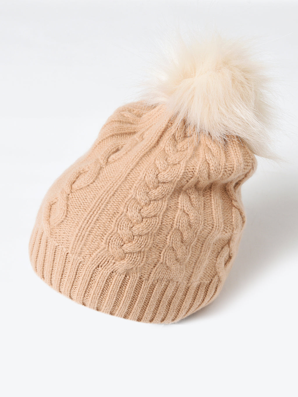 White + Warren Cable Beanie With Faux Fur Pom - Saint Bernard