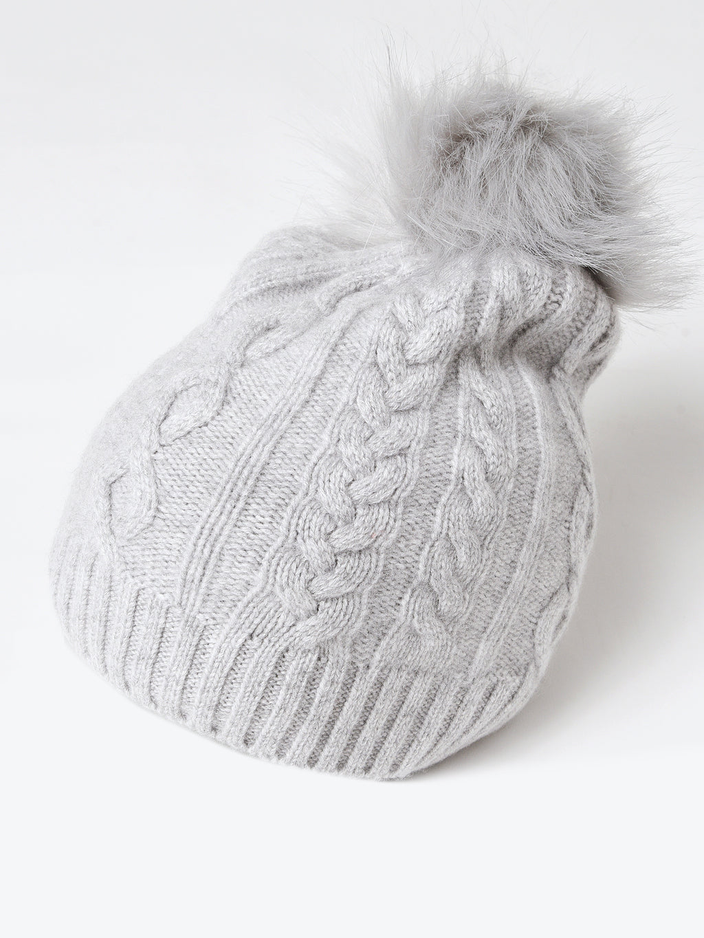 White + Warren Cable Beanie With Faux Fur Pom - Saint Bernard
