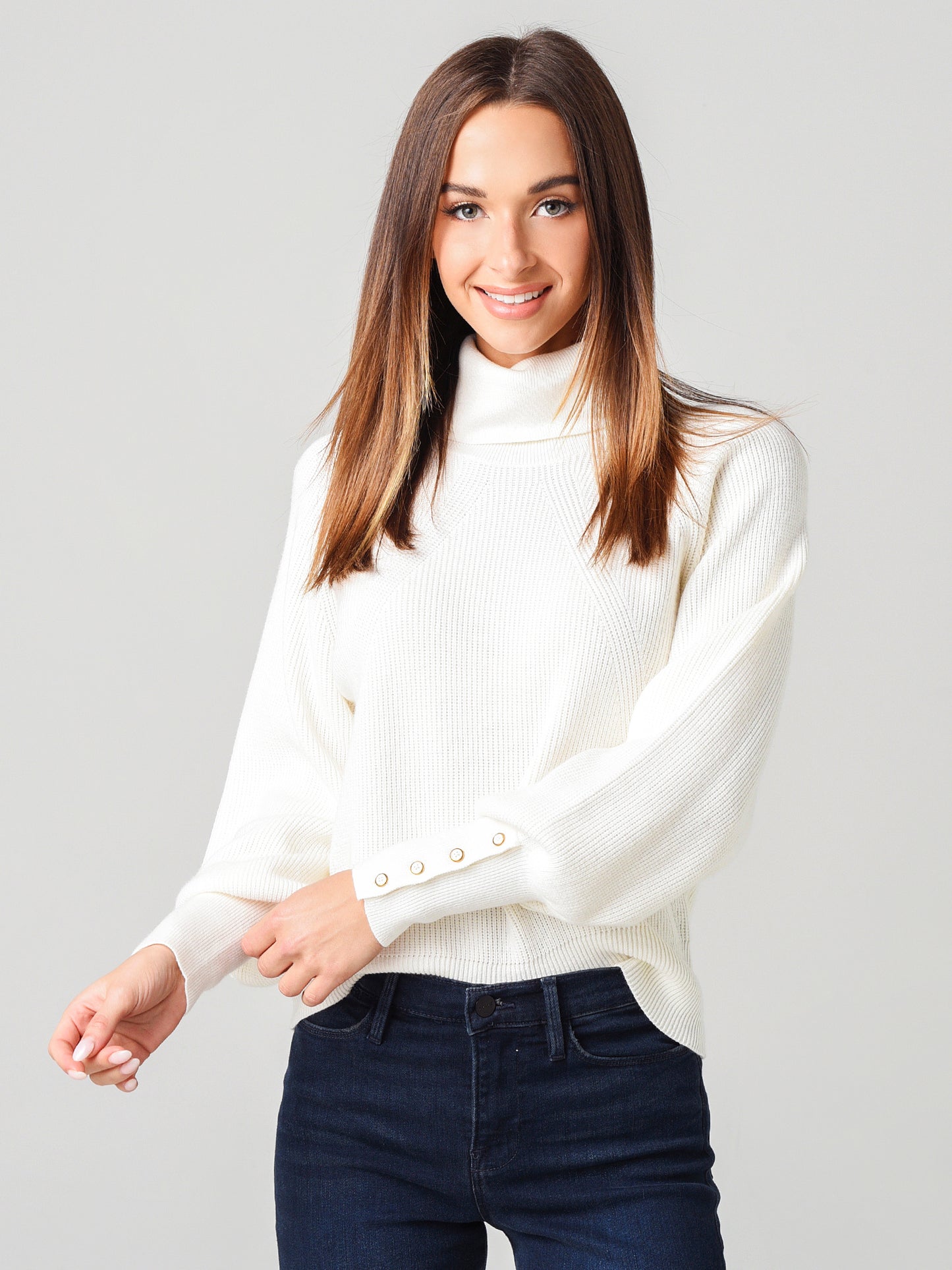 White + Warren Women's Button-Cuff Turtleneck Sweater