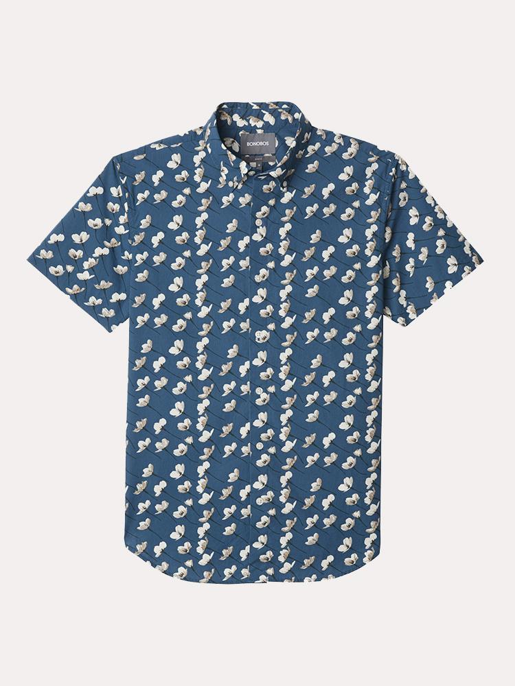 Bonobos Teal Cherry Blossoms Riviera Short Sleeve Shirt - Saint Bernard