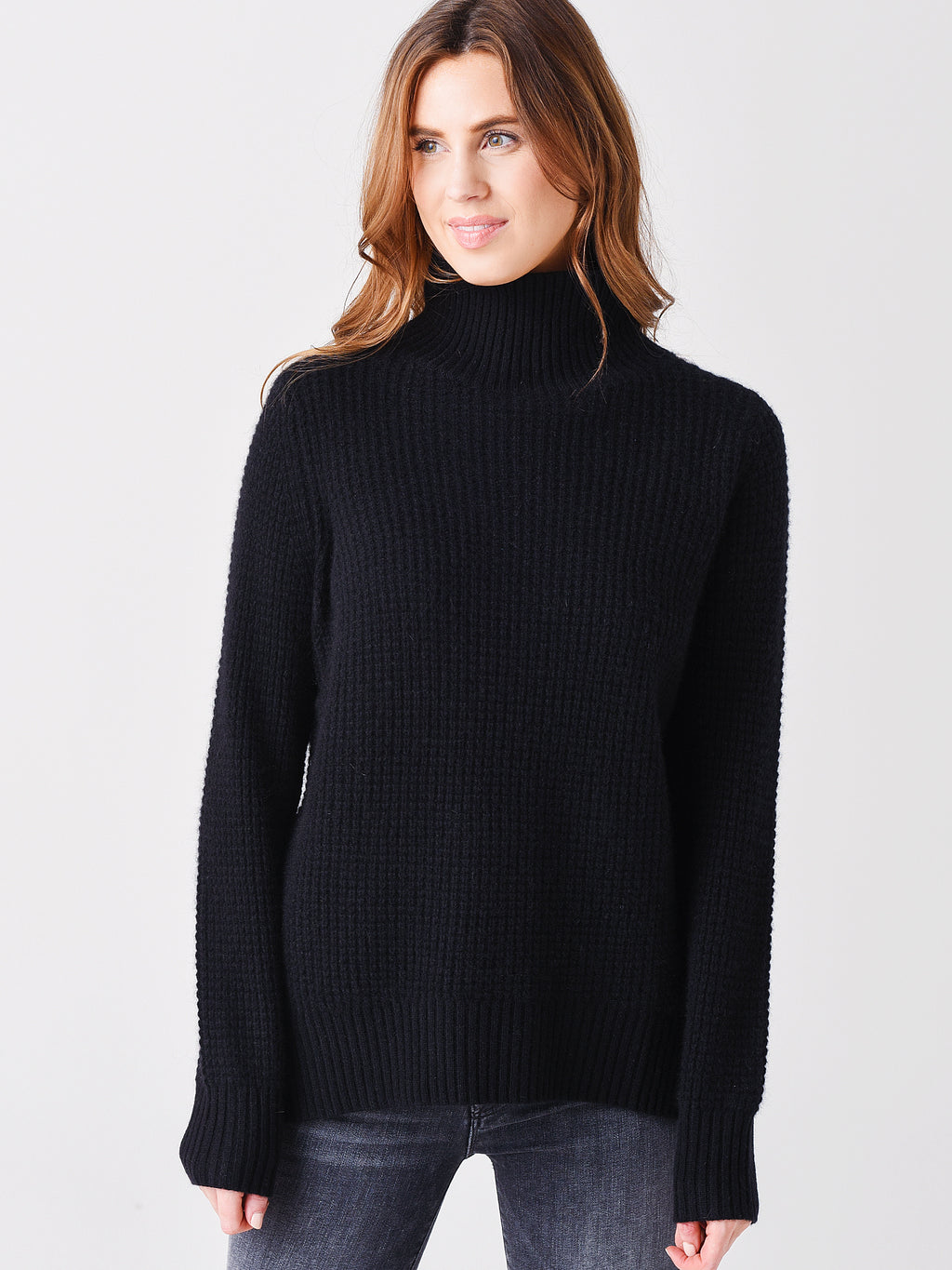 White + Warren Women's Cashmere Waffle Standneck Sweater - Saint Bernard