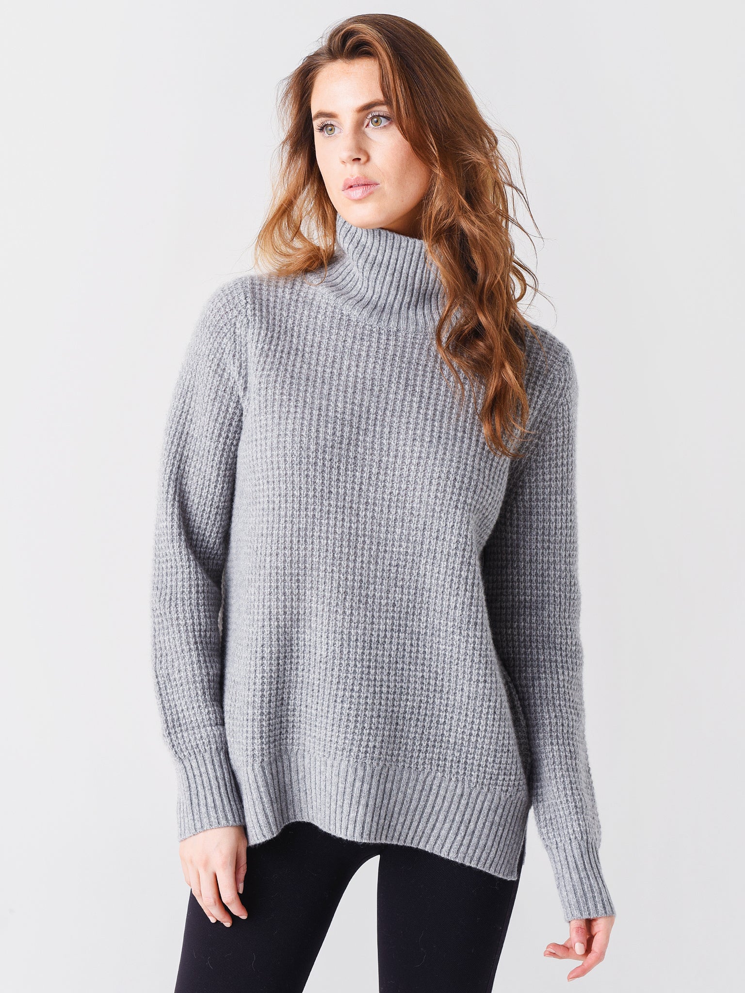 新品タグ付★WHITE+WARREN カシミヤニット　ヘザーグレー White + Warren Women's Cashmere Waffle Standneck Sweater – Saint