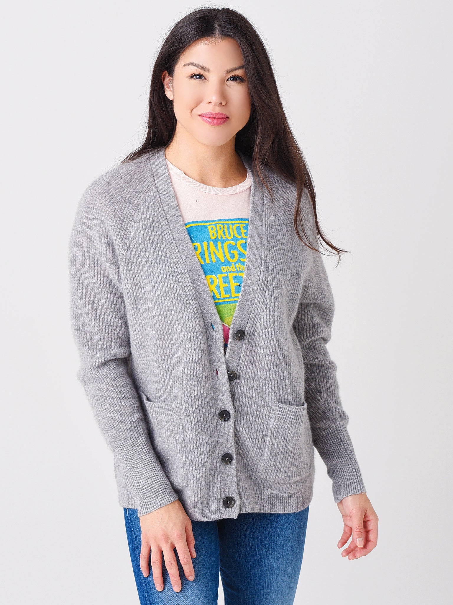 White + Warren Women's Cashmere Rib Stitch Boyfriend Cardigan - Saint Bernard