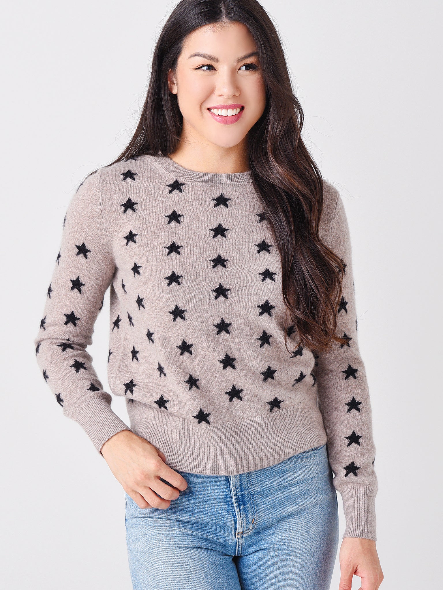 White + Warren Women's Cashmere Mini Star Intarsia Crewneck Sweater - Saint Bernard