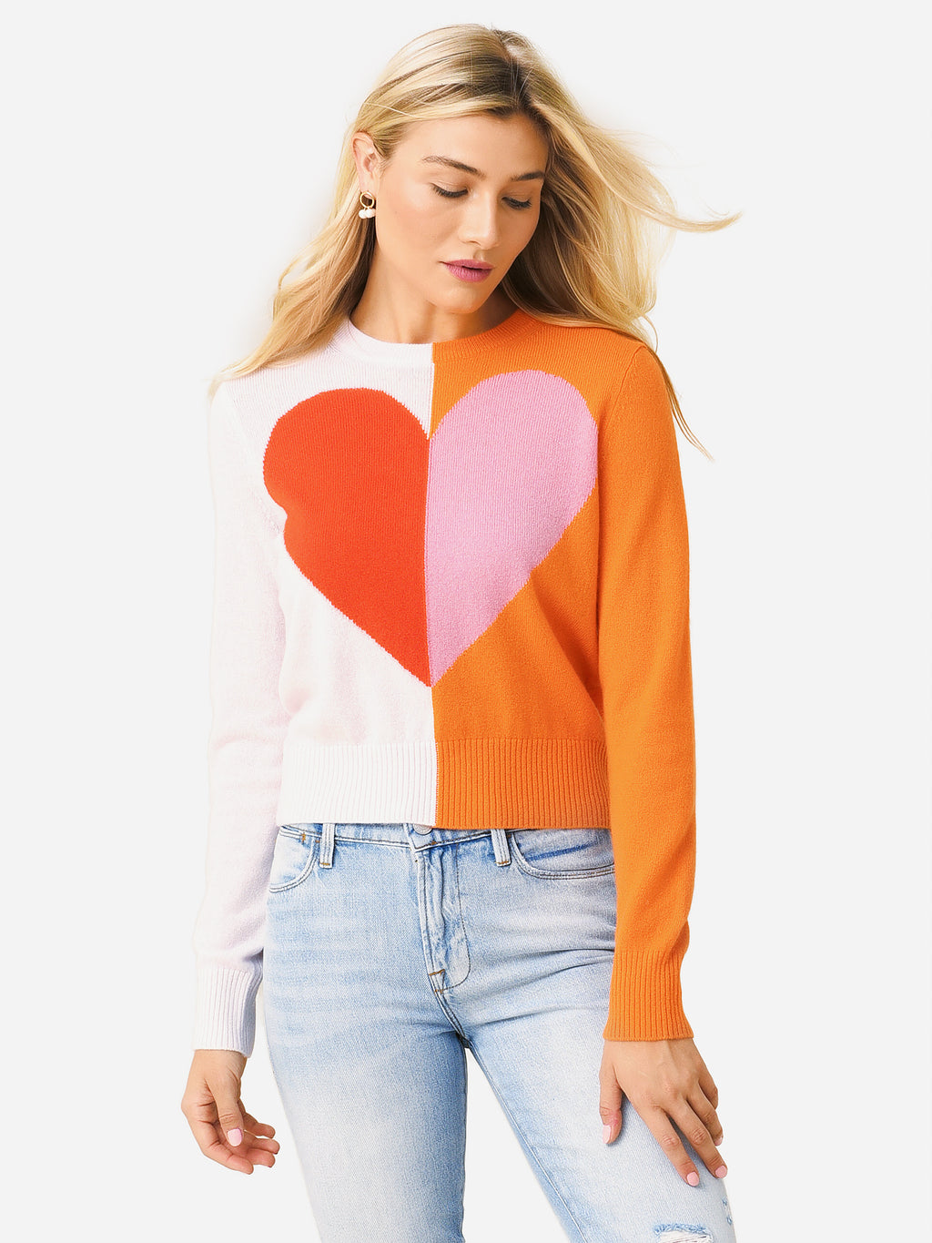 White + Warren Women's Cashmere Colorblock Heart Sweater - Saint Bernard