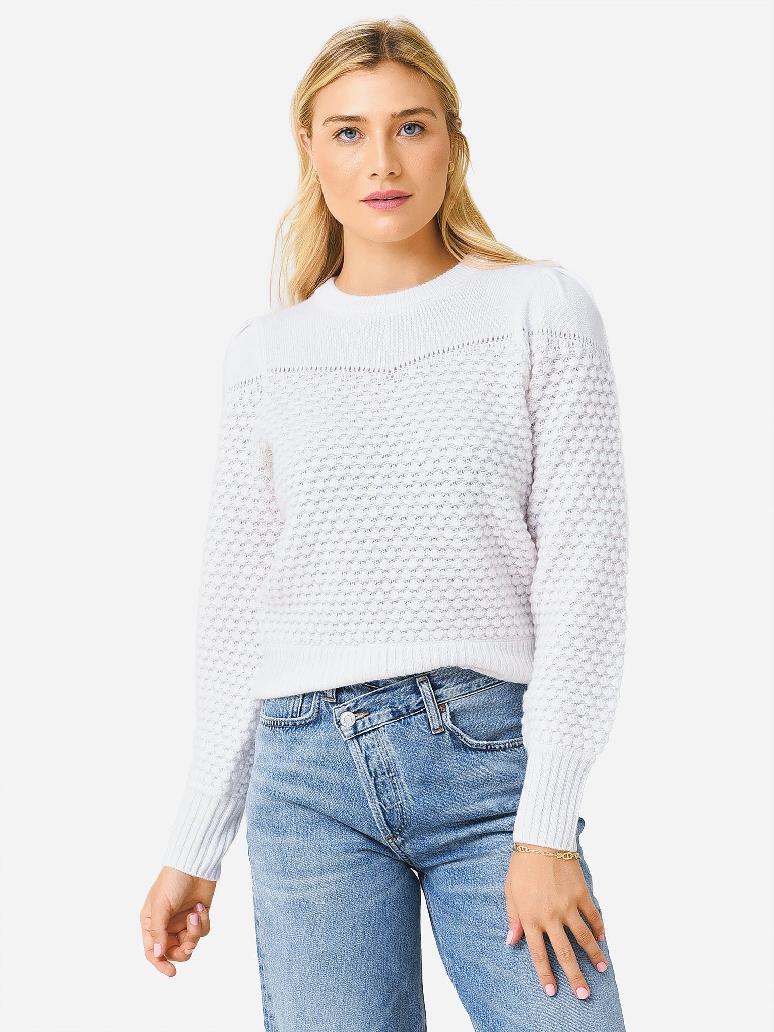 Cotton Cashmere Textured Crewneck Sweater - Off White