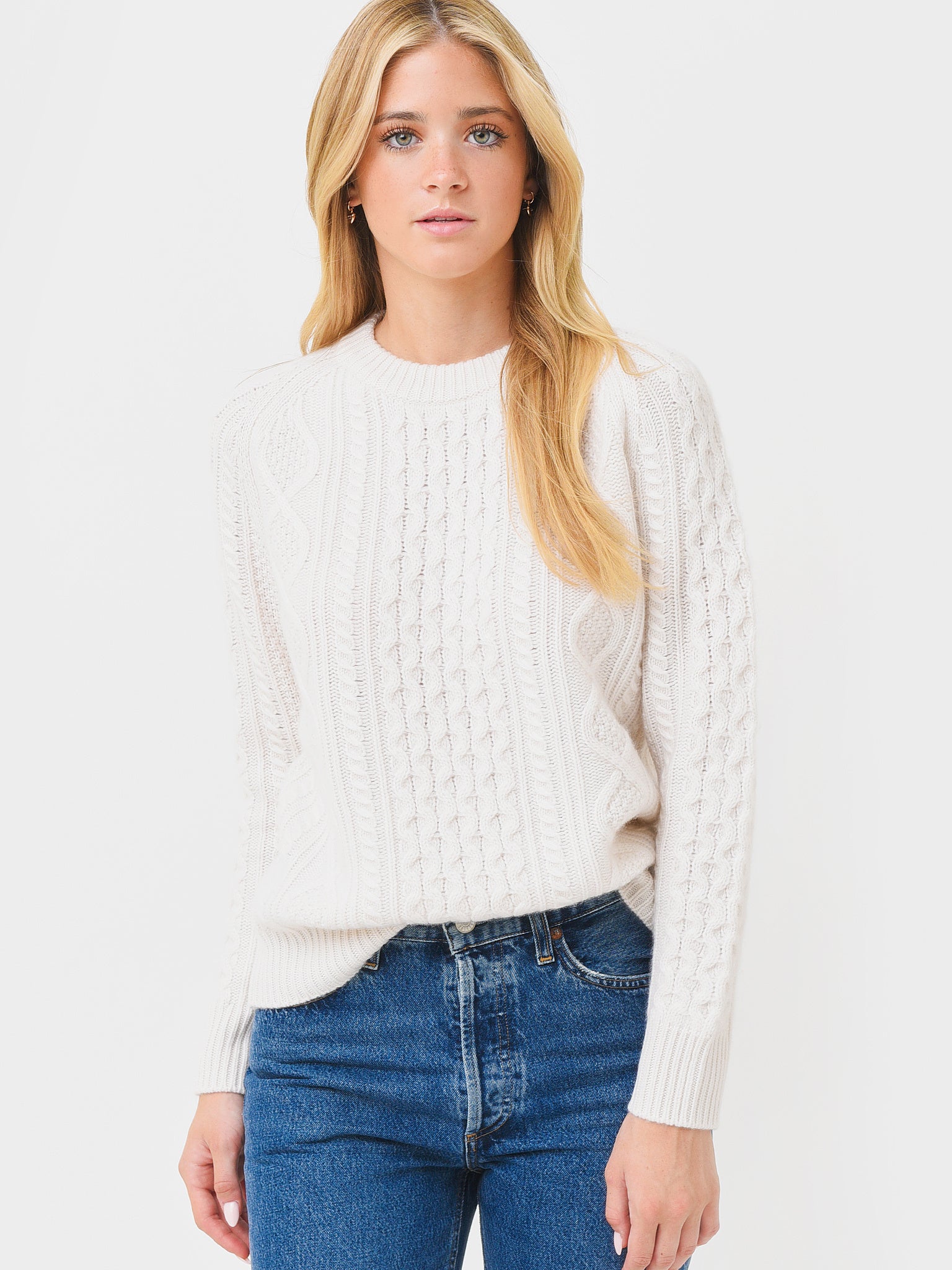 White + Warren Women's Cashmere Luxe Fisherman Cable Sweater - Saint Bernard
