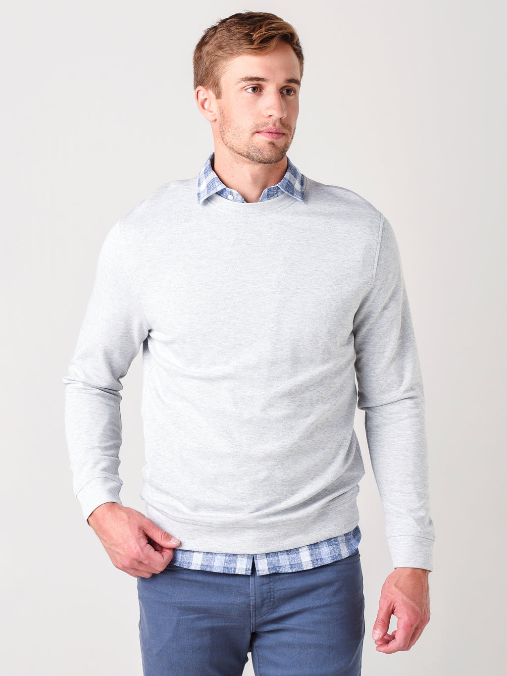 Mizzen+Main Men's Light Gray Heather Fairway Crewneck Sweater - Saint Bernard