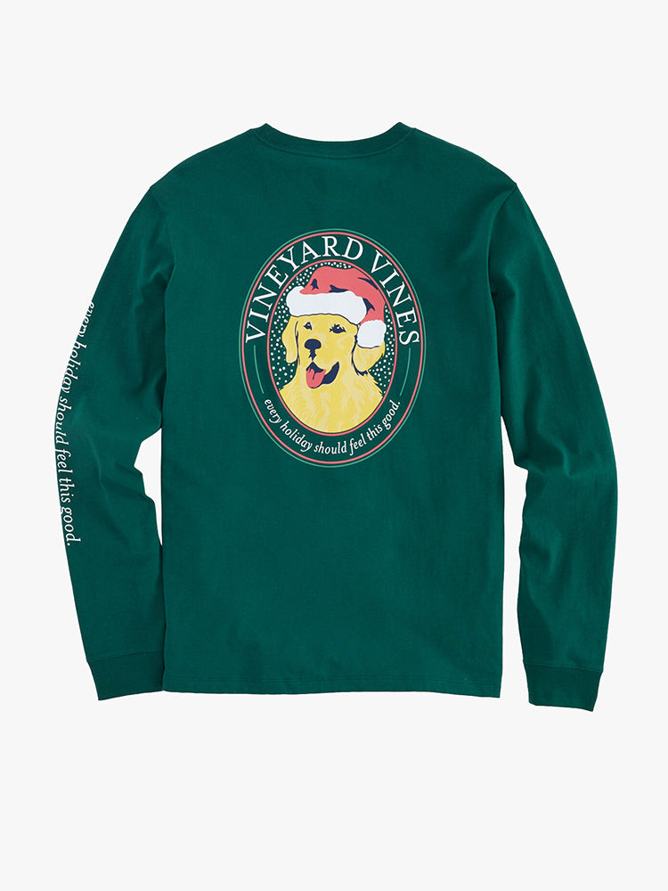 Vineyard Vines Men’s Long Sleeve Xmas Good Boy Pocket Tee - Saint Bernard
