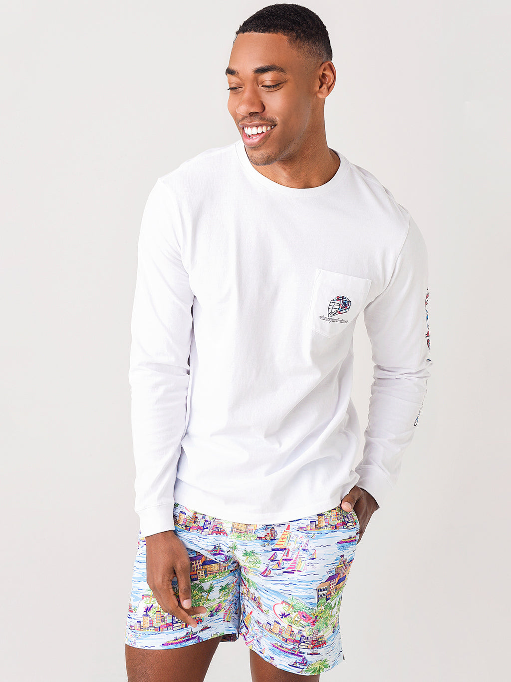 Vineyard Vines Men's Tie-Dye LAX Helmet Long-Sleeve Pocket Tee - Saint Bernard