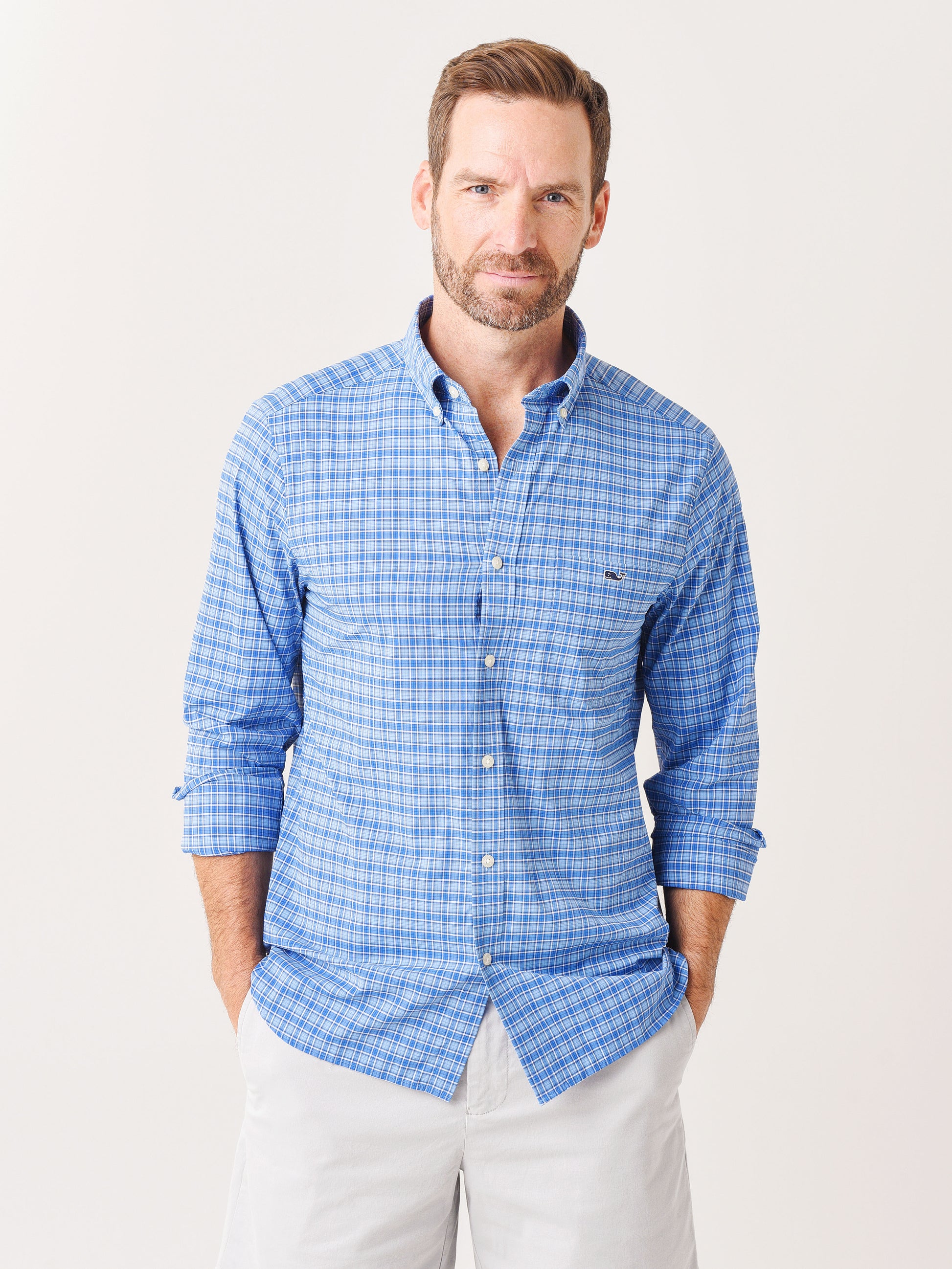 Vineyard Vines Men's Classic Fit Small Check On-The-Go Shirt - Saint Bernard